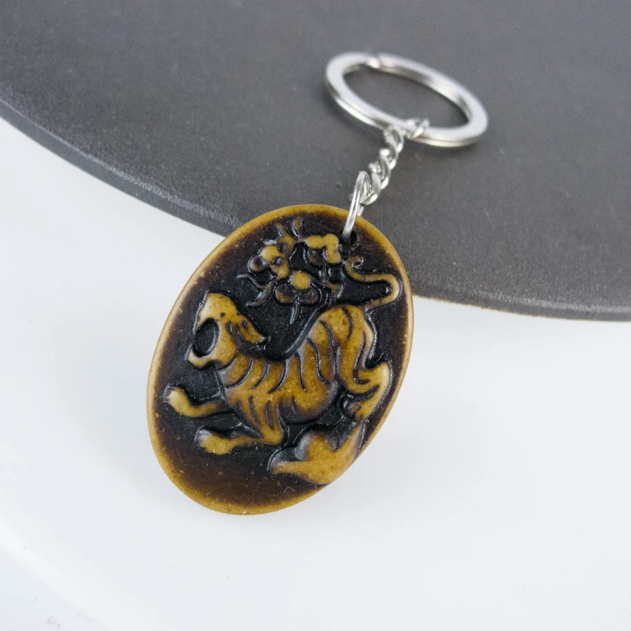 Tiger The 12 Chinese Zodiac Key Chain limitation Yak Bone Material Art Vintage Chains #GZ303 | Украшения и аксессуары