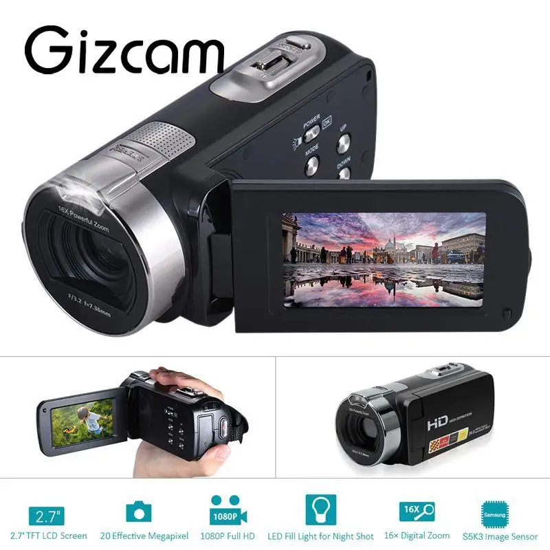 Gizcam HDV 312P 2.7'' inch 24.0MP Digital Camera 1080P 16x Zoom DV 270 Degrees Rotate Screen With Microphone Speaker UK/US Plug |