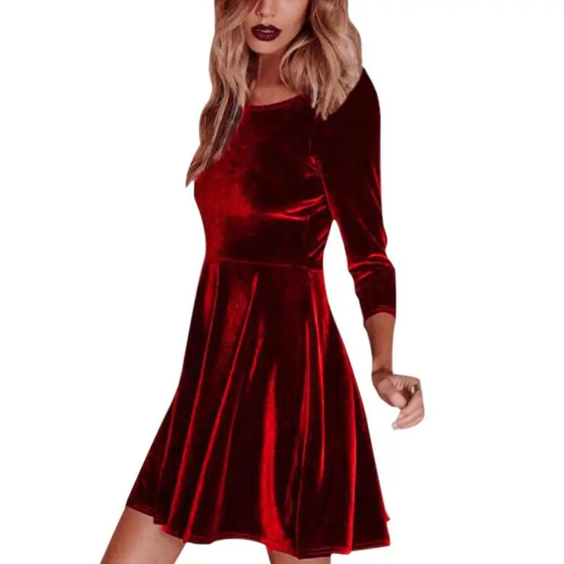 Осень 2020 женское модное бархатное платье элегантное с круглым вырезом
