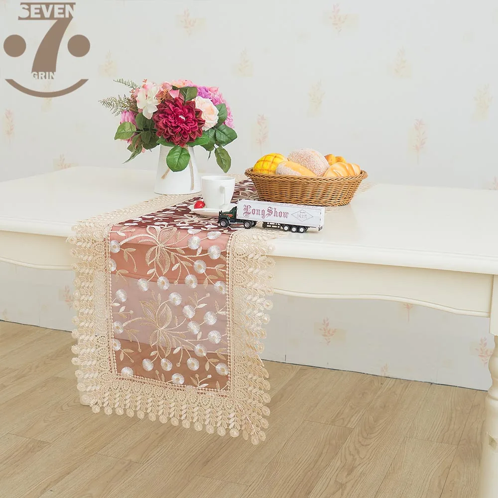 Free Shipping Home Decorative Wedding Party Banquet Birthday Xmas Festival Embroidered Burgundy Organza Table Runner | Дом и сад