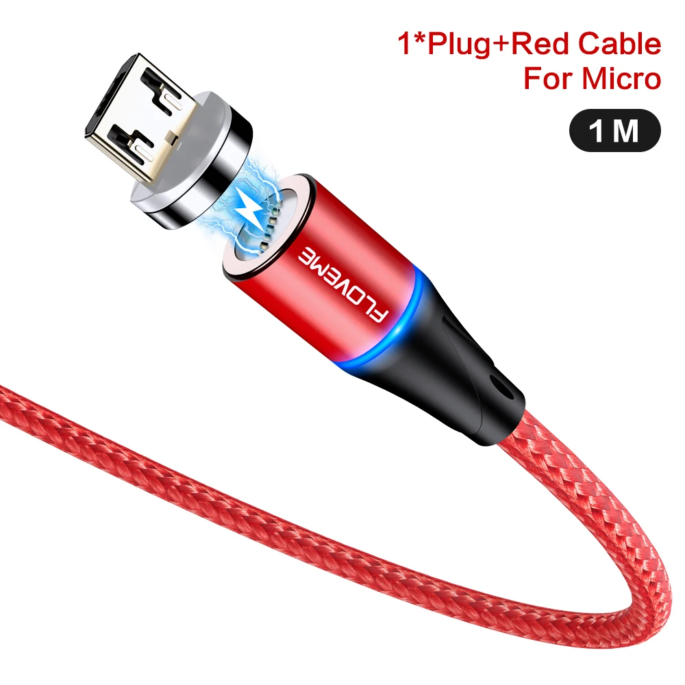 Red Micro Floveme Модернизированный Магнитный кабель USB C для быстрой зарядки 3A для huawei Магнитный кабель type C Магнитный кабель для зарядки iPhone зарядное устройство - Цвет: Red Micro