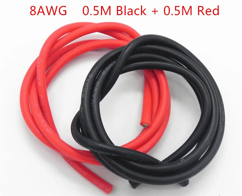 100 компл./лот 8AWG силиконовый провод кабель 0 5 м черный + красный проводник