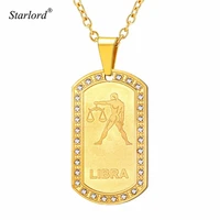 starlord zodiac sign libra charm necklace for menwomen jewelry rhinestone gold dog tag 12 constellation jewelry gift gp3606