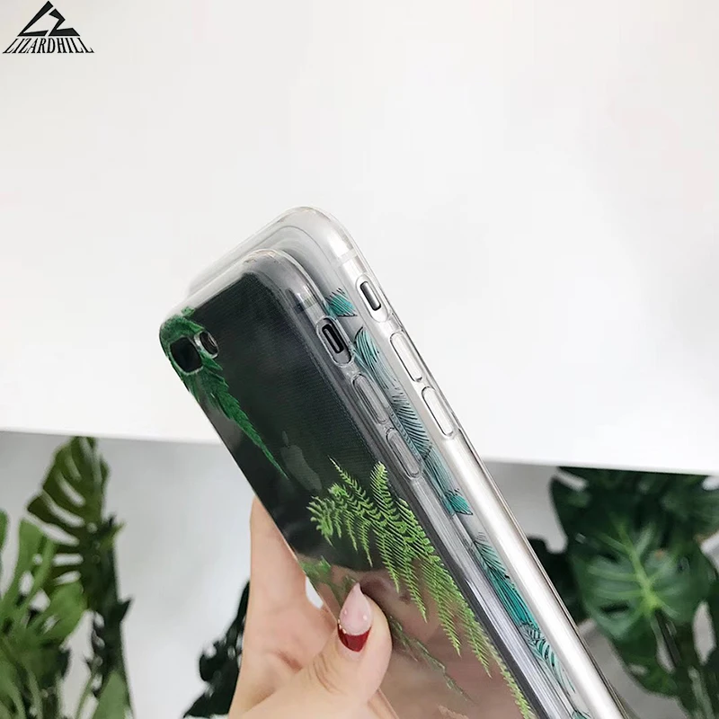 Lizardhill ins/модные стиль зеленые листья Чехлы ТПУ телефон для iphone 7 Чехол 6s 8 plus x