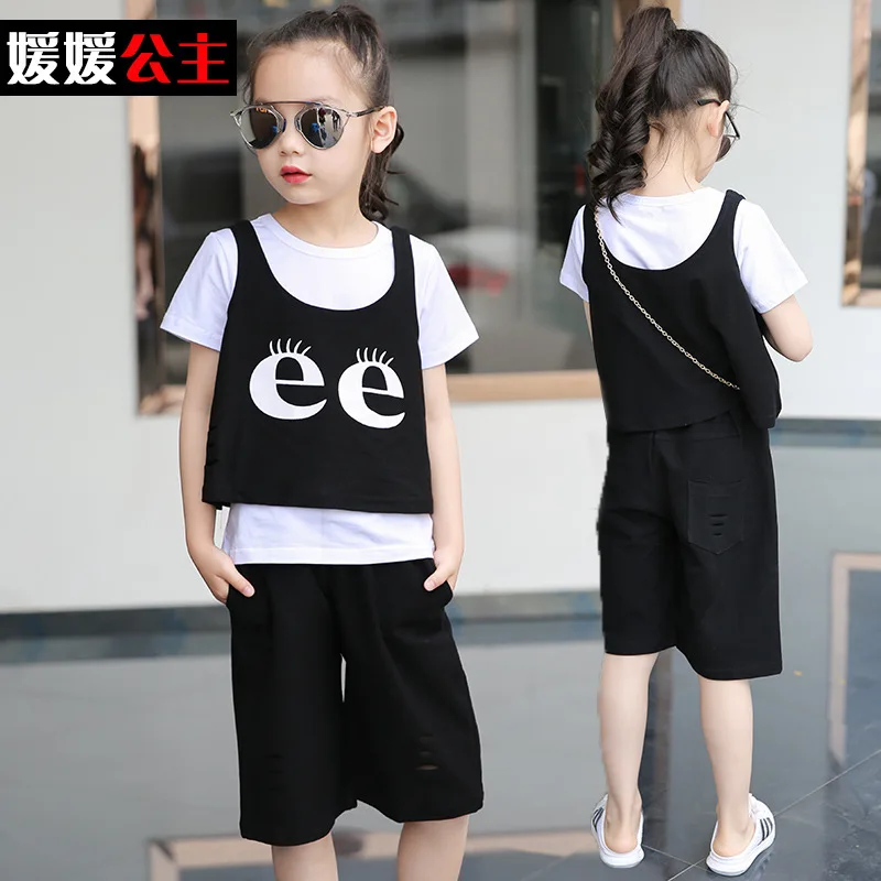 Children's Clothes Girls Summer 2017 New Leisure Three-piece Suit Children Big Boy Girl Short Sleeve Set | Детская одежда и