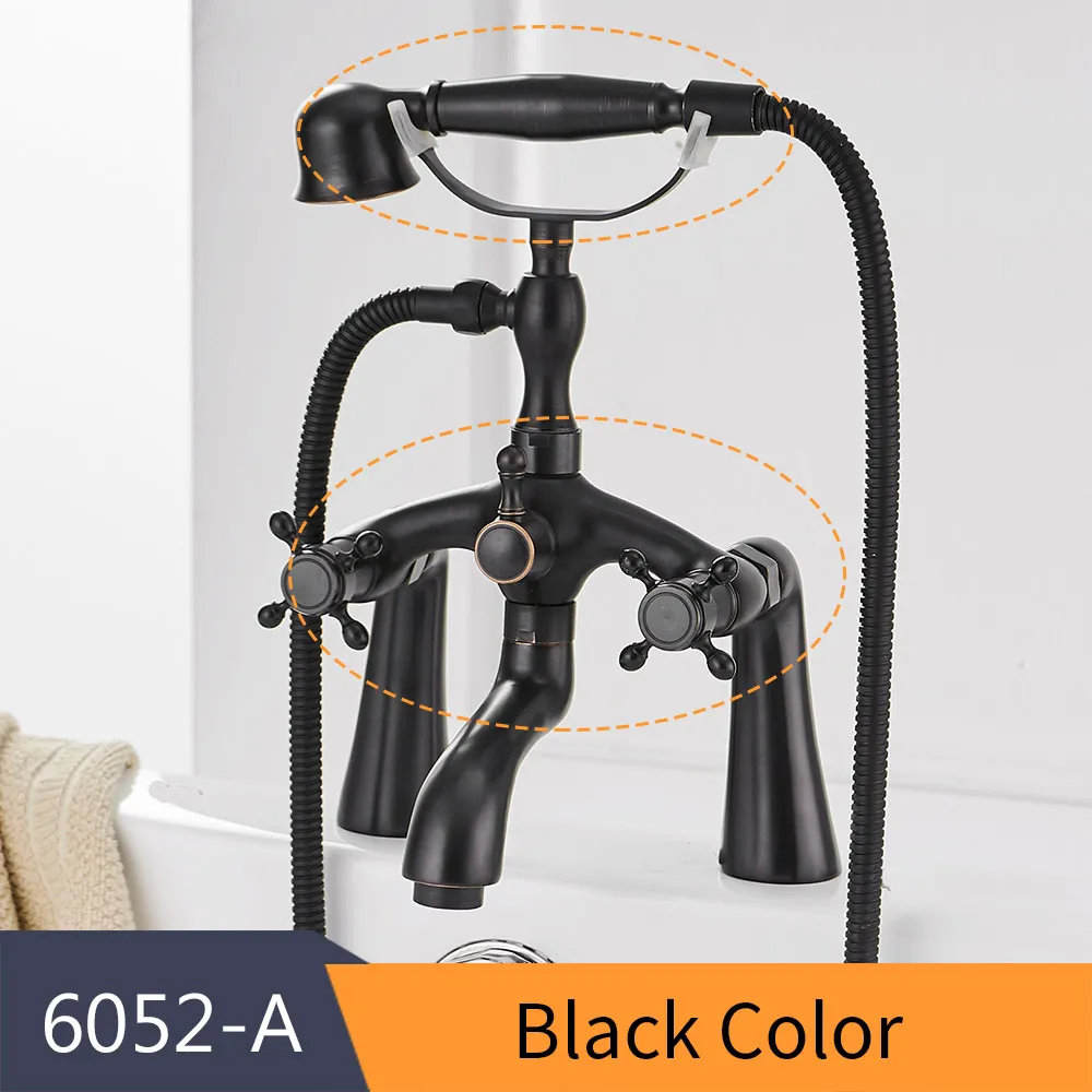 Black-6052-A Смесители для ванны, античный латунный материал, набор для душа, смеситель для ванны, кран для ванной комнаты, двойной держатель, кран HJ-6051 - Цвет: Black-6052-A