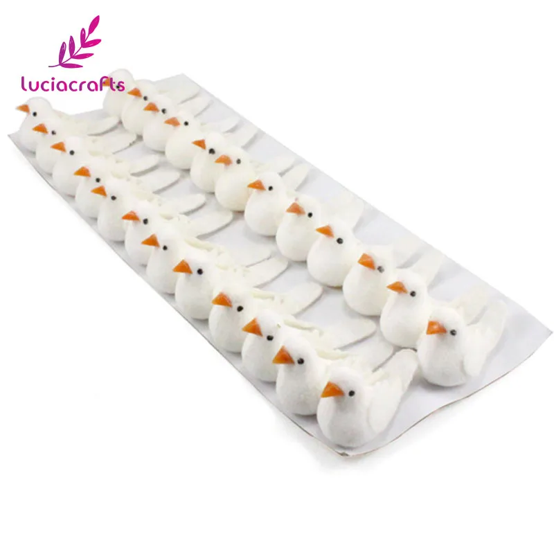 White Lucia crafts, 12 шт./лот, 2*4 см, смешанные цвета, пена, искусственные хроматические птицы, свадьба, Рождественская елка, сделай сам, украшение H0454 - Цвет: White