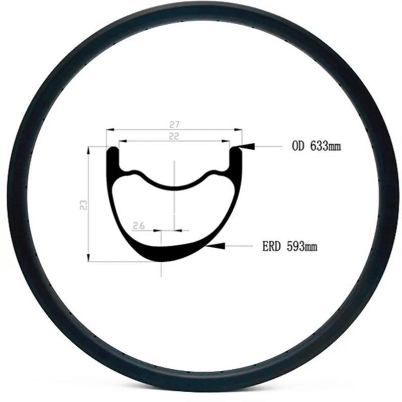 Графеновый углеродный обод MTB 29er 340g UD 3K велосипедный 27x23мм ассиметричный s