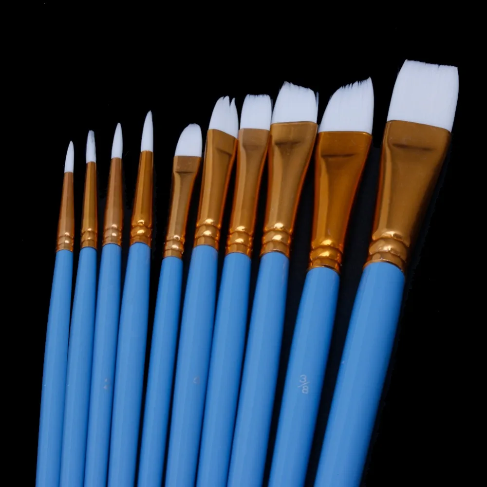 10Pcs Blue Gouache Watercolor Oil Painting Nail Art Pen Nylon White Hair Brushes C26 | Канцтовары для офиса и дома