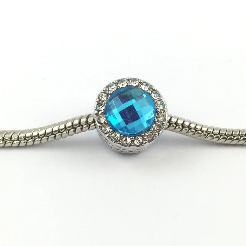 Посеребренные шармы с небесно голубым кристаллом и прозрачными фианитами