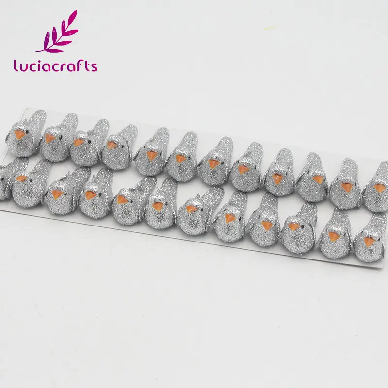 Silver Lucia crafts, 12 шт./лот, 2*4 см, смешанные цвета, пена, искусственные хроматические птицы, свадьба, Рождественская елка, сделай сам, украшение H0454 - Цвет: Silver