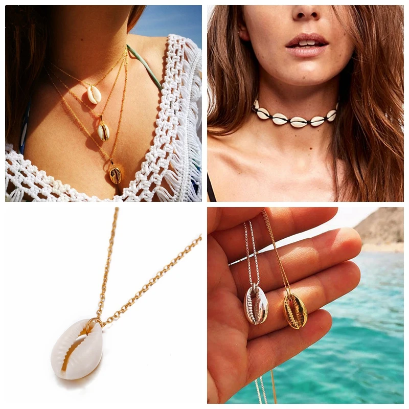 2019 New Vintage Fashion Black Rope Chain Seashell Choker Necklace For Women Summer Beach Gifts Boho Jewelry | Украшения и