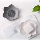Гибкая силиконовая коробочка для мыла для душа, поднос для мыльницы, держатель для слива, мыльница с цветком, нескользящая мыльница, цвет серый, белый