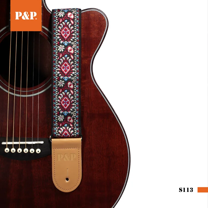 Винтажный цветочный полосатый акустический электрогитарный ремешок тканая