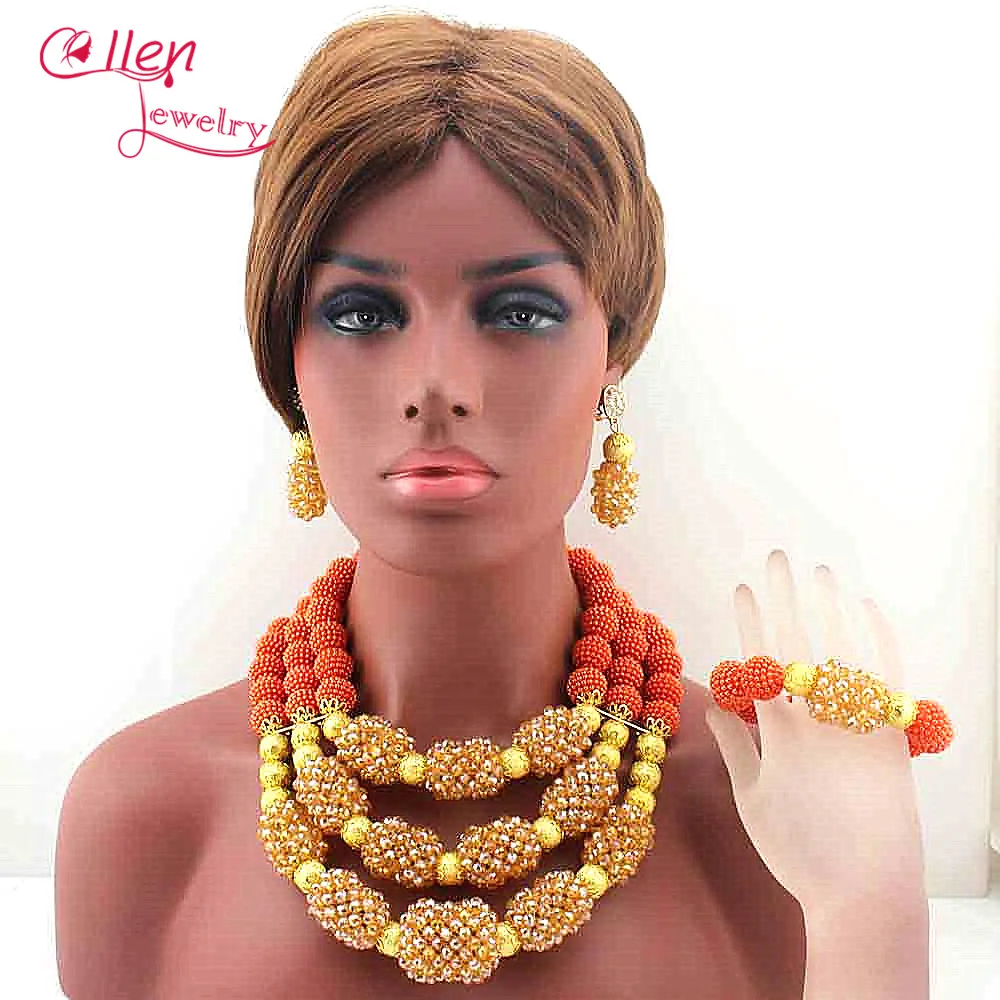 Новый набор ювелирных изделий с африканскими оранжевыми бусинами из 3 ярких