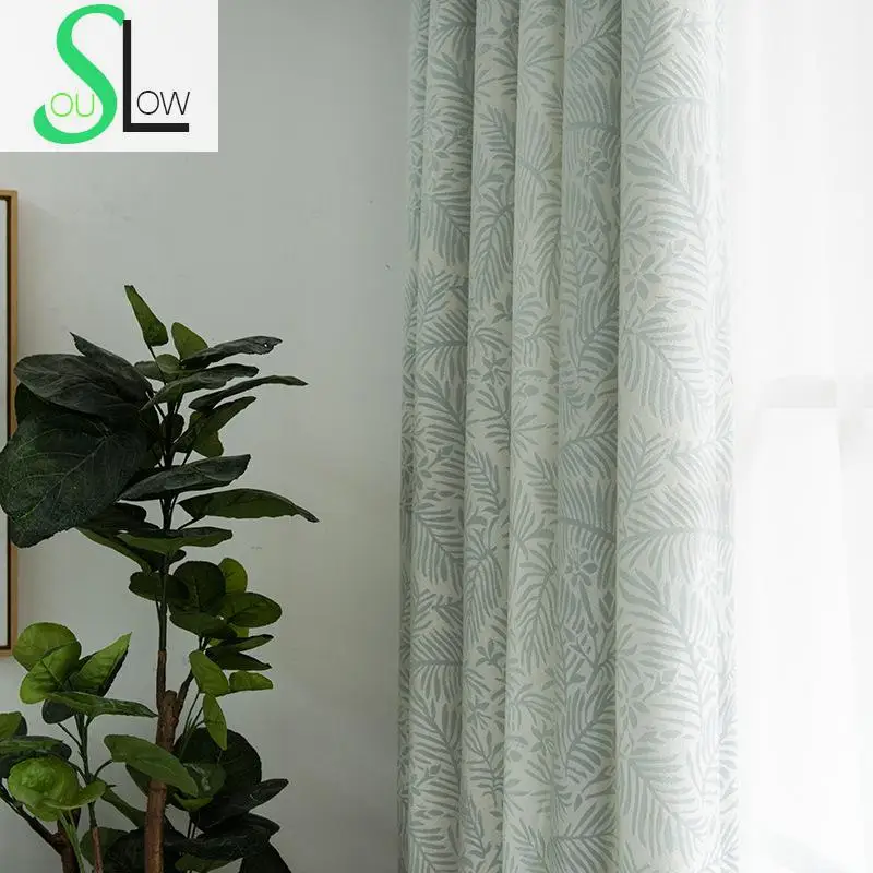 

Slow Soul Blue Light Coffee Chenille Jacquard Curtains For Living Room Kitchen Bedroom Modern Simple Curtain Leaves Window