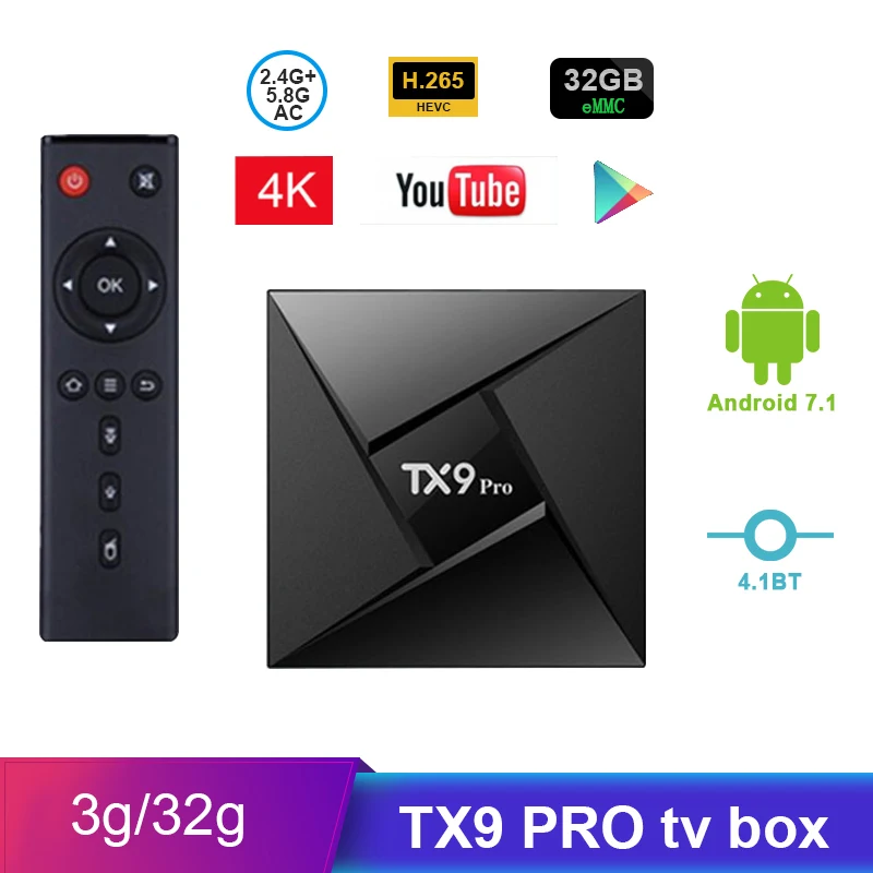 ТВ приставка TX9 PRO android 7 1 3G32G BT Smart tv Amlogic S912 2 4 ГГц Wi Fi поддержка 4K медиаплеер HDMI