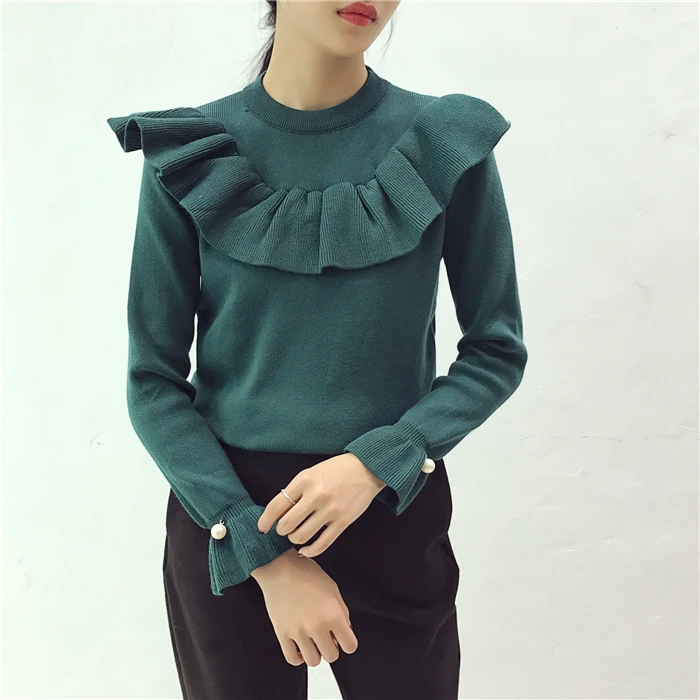 Женский трикотажный пуловер с оборками 6 цветов | Женская одежда