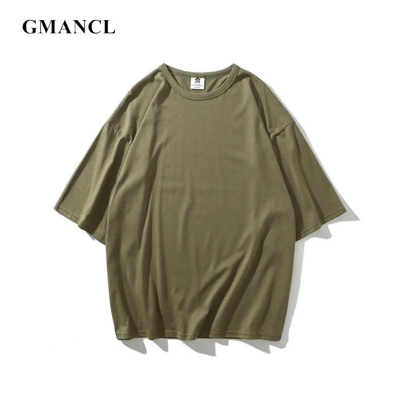 

Multiple color choices Summer Men Solid Loose 100% Cotton Short sleeve T Shirts Hip hop Simple Oversized Casual tshirt Tee