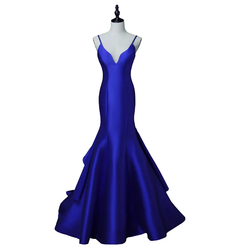 Новое поступление, Сексуальные вечерние платья, атласное длинное платье, Vestido de Festa, платье с v-образным вырезом и шлейфом - Цвет: royal blue