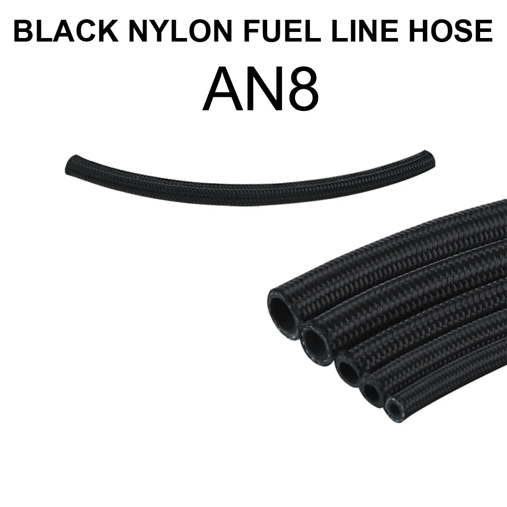 AN8 Black Nylon Hose AN4 AN6 AN8 AN10 AN12 Плетеный Топливный Шланг из нержавеющей стали, масляный, бензиновый тормозной шланг, шланг для гонок, мотоциклов, тефлоновый шланг, 0,3 метров - Цвет: AN8 Black Nylon Hose