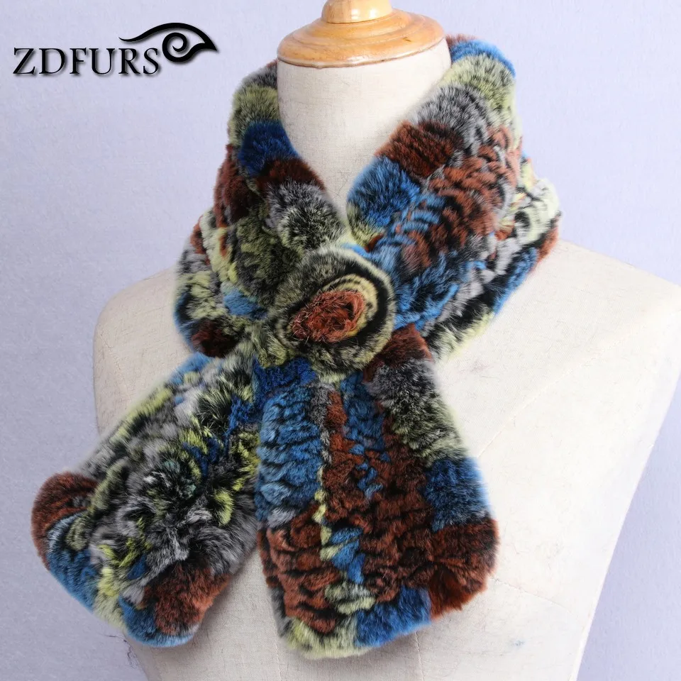 ZDFURS* прекрасный женский Настоящий мех кролика шарфы розовый дизайн девушки шарф из натурального меха обертывания Зимний мягкий бренд кролик глушитель
