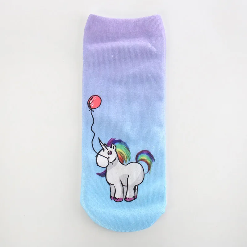 Trend Cute 3D Print Socks Women Ankle Socks Cartoon Animal Unicorn 3D Printing Sock Art Socks female