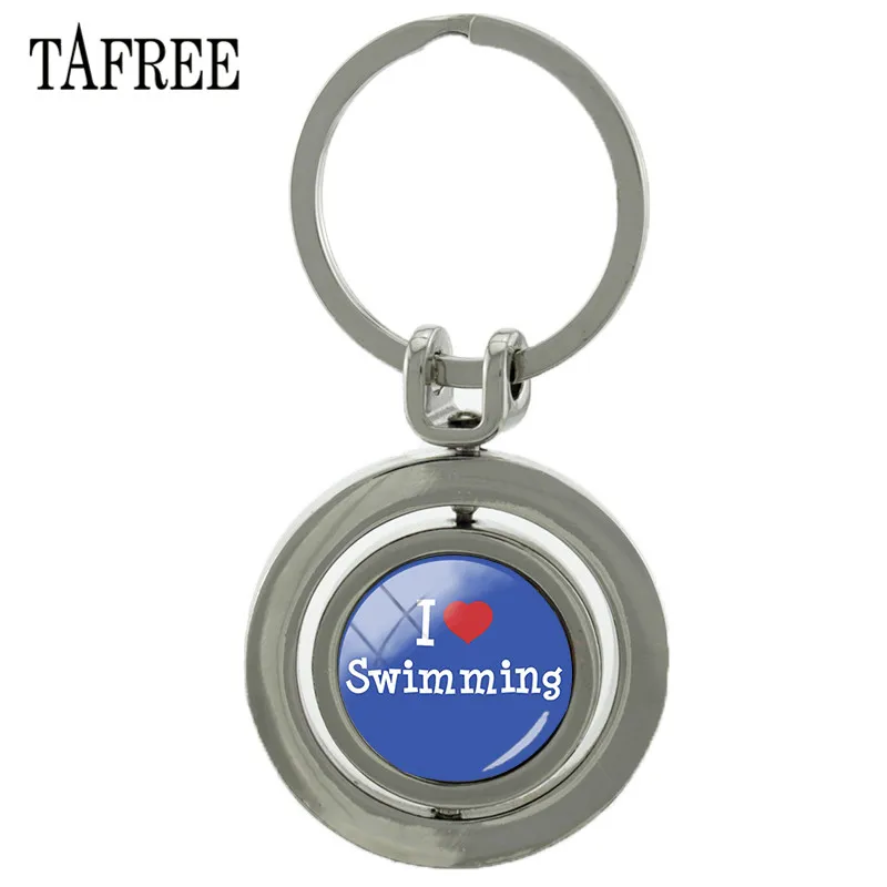 Вращающийся брелок TAFREE I Love для плавания двусторонний стеклянный кабошон