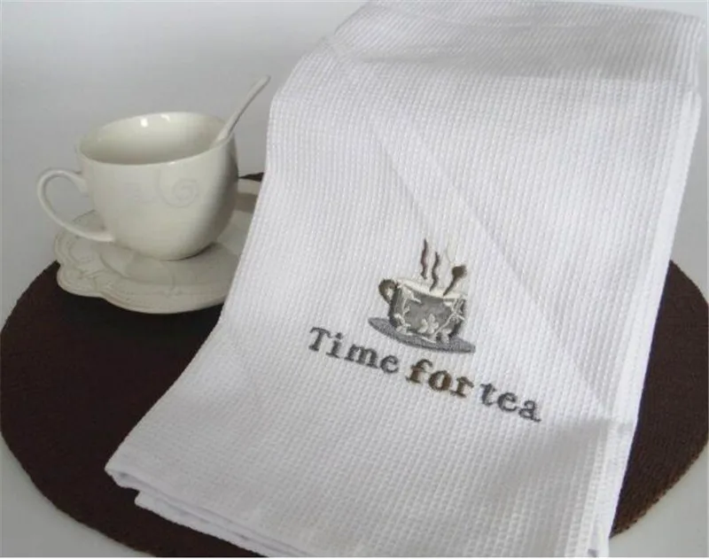 Time for Tea Чайное полотенце многоразовое кухонное белое текстильное Walf проверяет чайное полотенце с вышивкой простой дизайн хлопковое домашнее кухонное полотенце - Цвет: Time for Tea