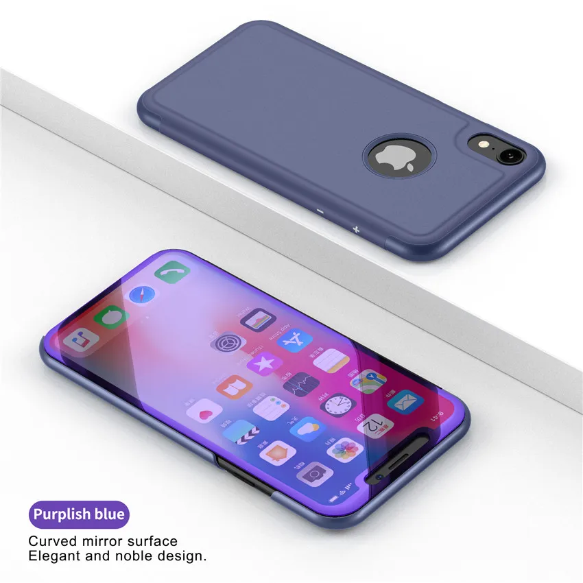 Dark Blue Роскошный сенсорный флип-чехол-подставка для iphone X, XR, XS, MAX, 8, 7, 6, 6S Plus, 5, 5S, Se, зеркальная защита 360 градусов, полный Чехол для iphone XS - Цвет: Dark Blue