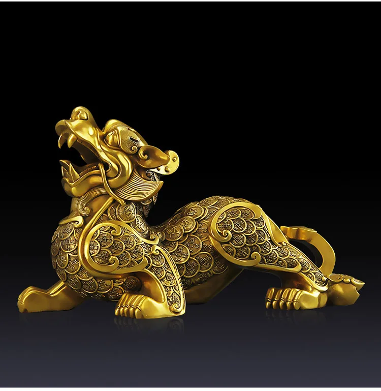Preise 37 CM GROßE-Business Wirksam Geld Zeichnung Talisman Haus Schutz-Home Office Goldene FENG SHUI PI XIU Kupfer Statue