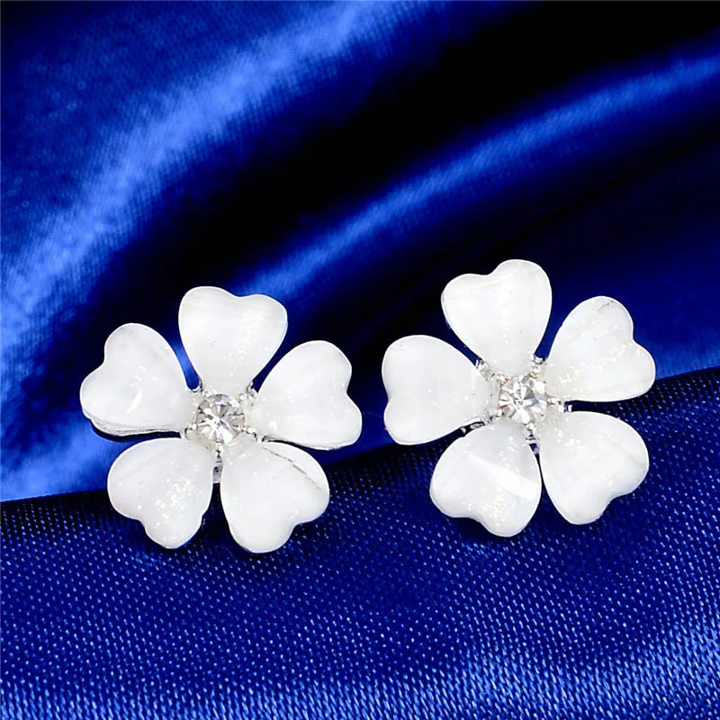 Серьги гвоздики с кристаллами в виде цветка клевера диаметр 1 5 см|crystal stud earrings|stud
