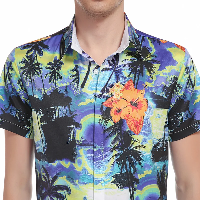Hot Selling2018 Summer Shirt Men Thin Short Sleeve Casual Shirts 3D Print Hawaii Beach Cool Slim Camisa Masculina Red Blue | Мужская