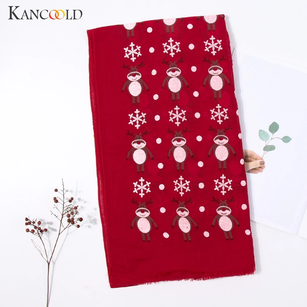 Женский праздничный зимний шарф KANCOOLD теплый с принтом оленя хлопком 2018Nov19| |