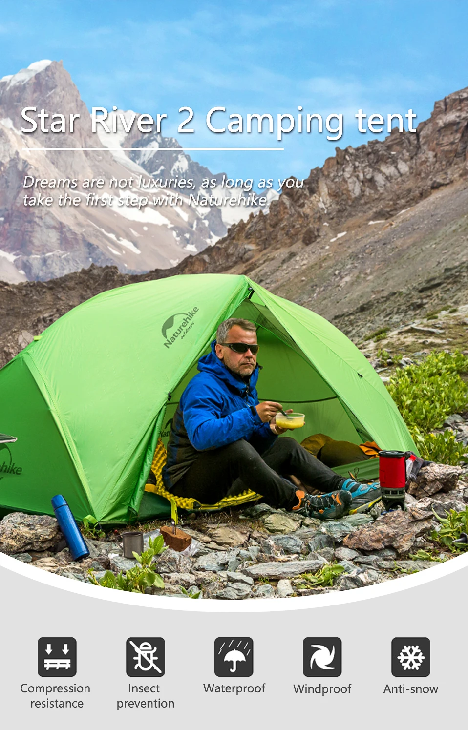 Naturehike 20D силиконовые 2 человек звезда реки палатка Водонепроницаемый Пеший Туризм Легкий 4 сезона Открытый палатки зимний NH17T012-T