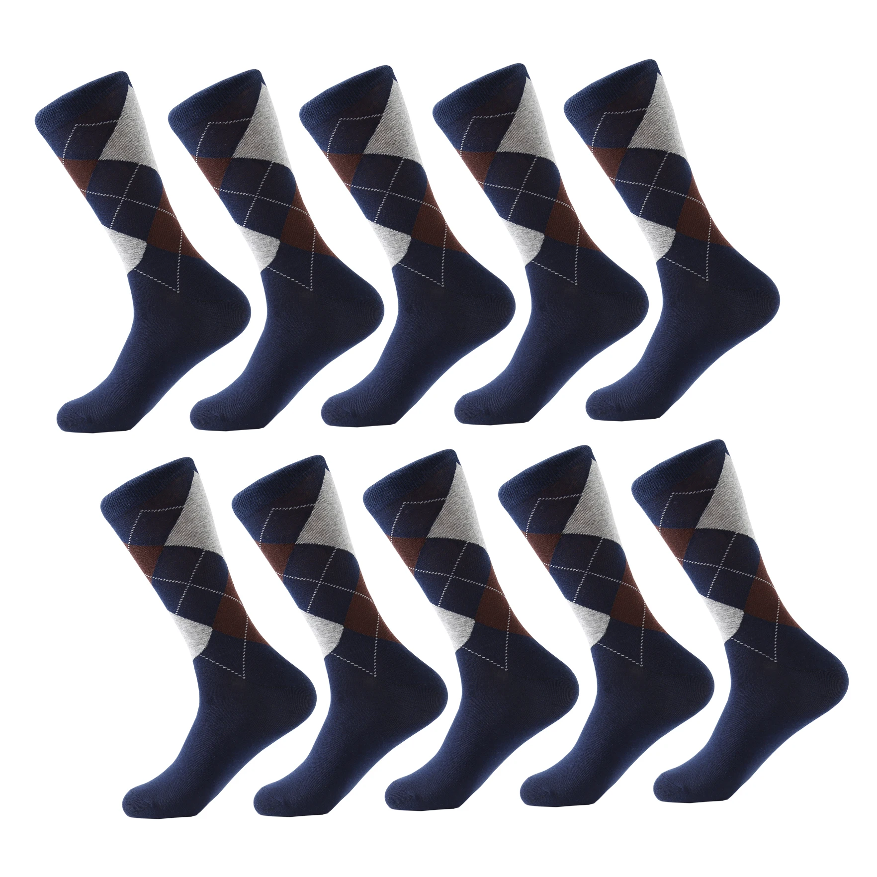 LETSBUY 10 pair/lot Men's socks solid color Cotton Socks Argyle pattern crew socks for business dress casual funny long socks