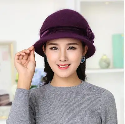 Only hat Зимняя женская вязаная Цветочная шапка Skullies, супер-мягкая шерсть, шапка из меха кролика, теплые шапки, женские Мешковатые Головные уборы - Цвет: Only hat