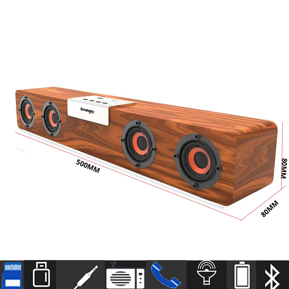 20 Вт ТВ Саундбар беспроводной bluetooth динамик Smalody деревянный стерео бас портативный сабвуфер ПК компьютер Бумбокс FM радио звуковая коробка