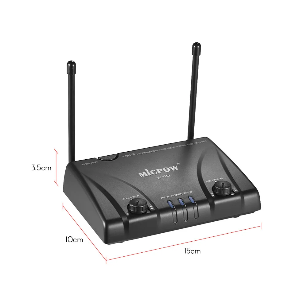 MICPOW W-10 беспроводной микрофон VHF двухканальный 2 лацкана петличный + передатчика 1