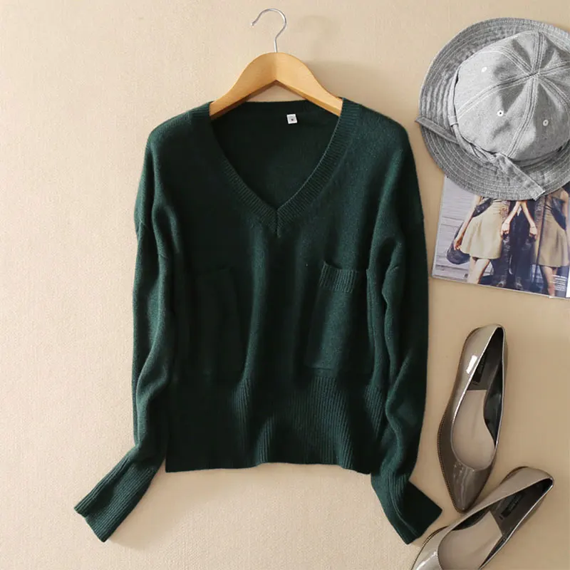 2017 чистый кашемир женский бордовый свитер с v-образным вырезом длинный рукав
