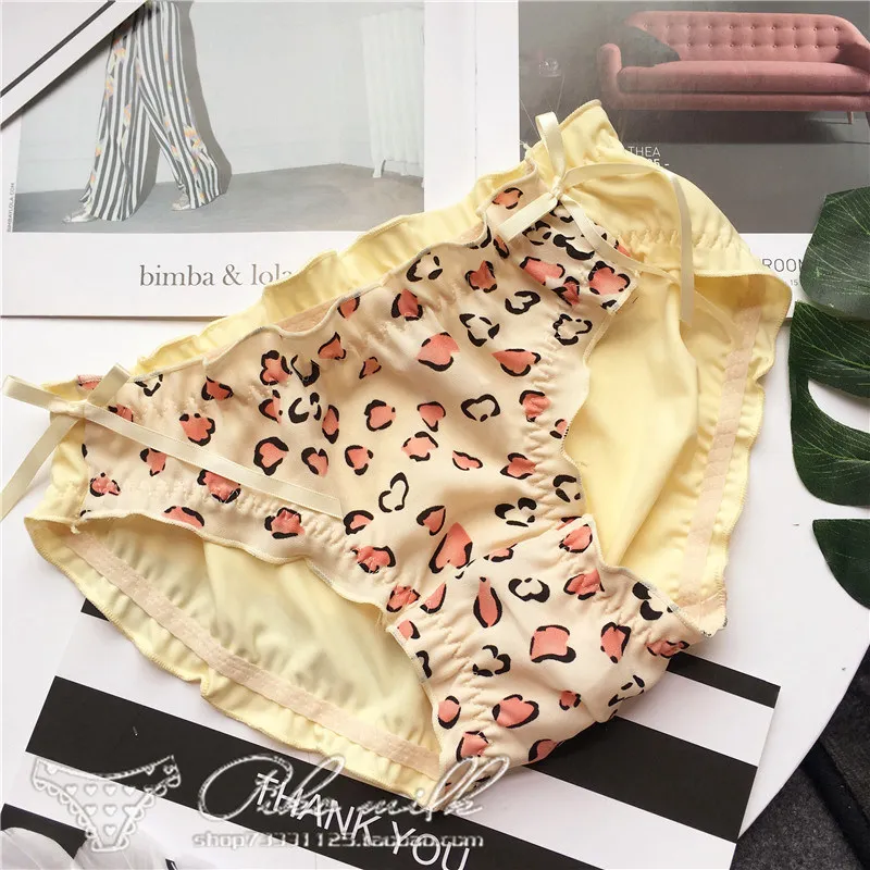 yellow-leopard SP& CITY Японские Женские Трусики с милым фруктовым принтом, хлопковое нижнее белье с рюшами и бантом, бесшовные сексуальные трусы, нижнее белье Танга для девочек - Цвет: yellow-leopard