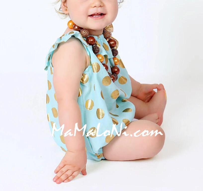 Детский комбинезон в горошек Мятный для девочек с оборками детское платье наряд