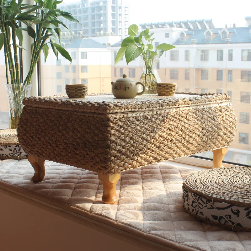 

Handmade Rattan Tea Coffee Table With Storage Japanese Balcony Bay Window Learning Study Table For Living Room Furniture Tatami