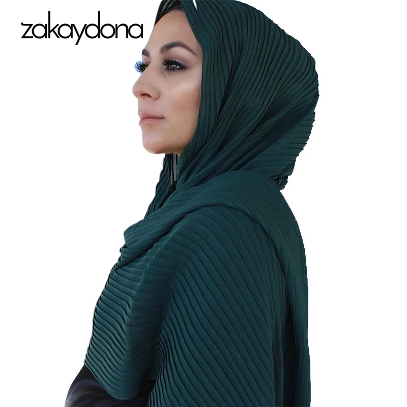 zakaydona Women Bubble Chiffon Scarf Soft Long Solid Color Islam Muslim Hijab Female Headband Green Scarfs For Ladies 0004 | Аксессуары