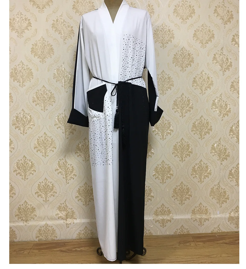 Мусульманское abaya Бисероплетение кардиган Макси платье открытая стежка длинные халаты кимоно Рамадан мусульманская одежда услуги поклонения оптом