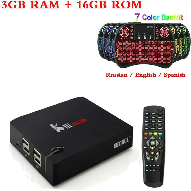 DVB-S2 DVB-T2 DVB-C Mecool KIII PRO Android 7,1 ТВ приставка 3 Гб 16 Гб Amlogic S912 OctaCore 4K комбо приставка Biss ключ 2,4G/5G WiFi - Цвет: Box with Backlit I8