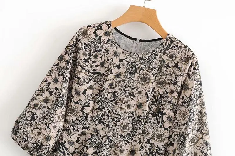 2018 Женские винтажные Круглая горловина рукав в виде фонаря с изображениями