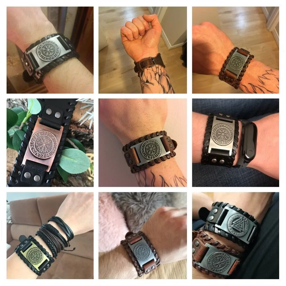 LIKGREAT Viking Vegvisir компас Подвески, браслет, нордические руны, очаровательный браслет для мужчин, Odin черный коричневый кожаный браслет, ювелирные изделия