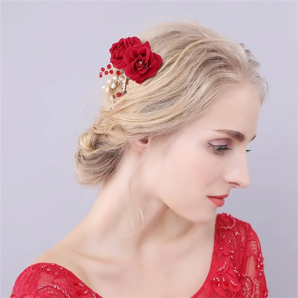 YAZILIND красная роза свадебный гребень для волос заколки ручной работы свадебные