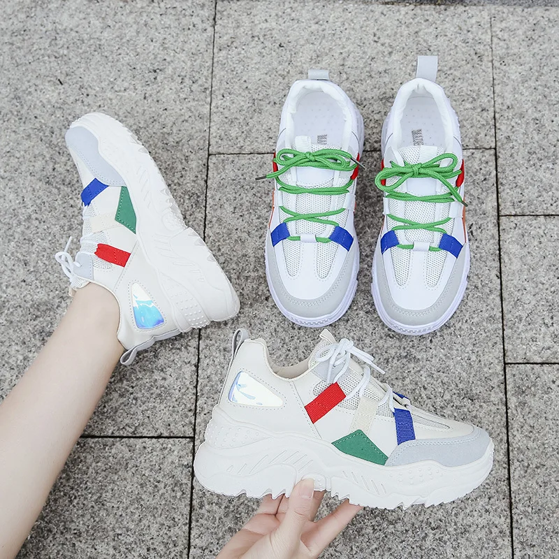 Женские кроссовки на танкетке Fujin белые из сетчатого материала платформе каждый